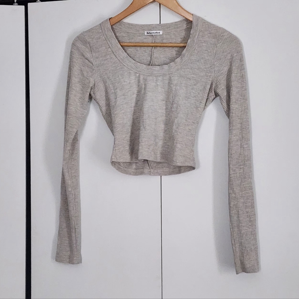 Reformation Ribbed Long Sleeve Crop Top